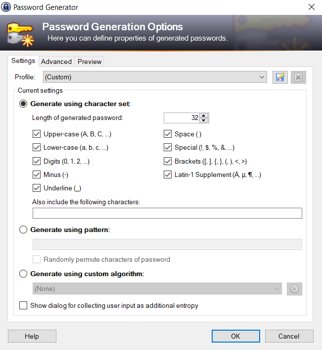 The password generator window